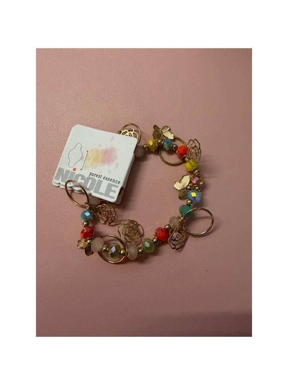 NICOLE Gold & Multicolor Beaded Charm Bracelet, One Size